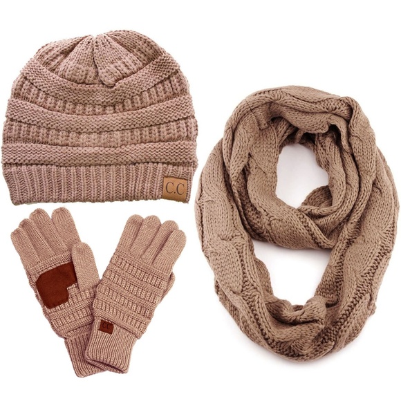 C.C 3pc Knit Warm Beanie Gloves Scarves Set main image 7